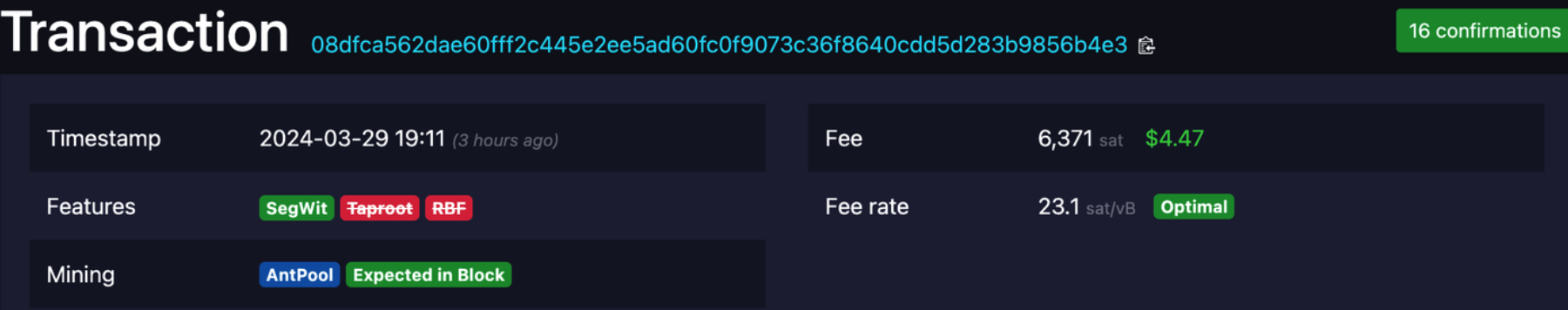 一笔BTC 主网普通转账
