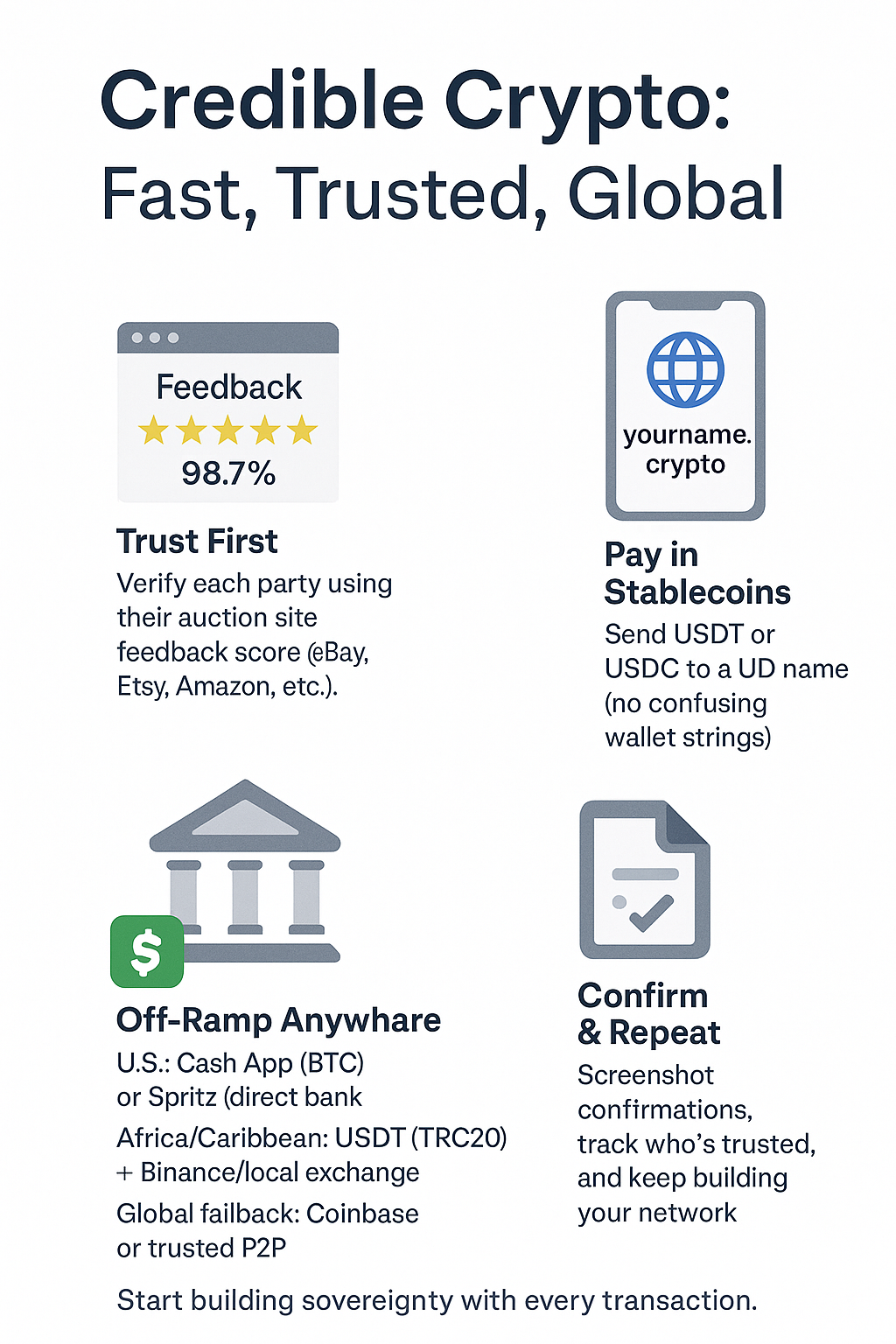 “Build a peer-to-peer crypto network you can trust — using nothing more than feedback scores, stablecoins, and simple tools like Unstoppable Domains.”