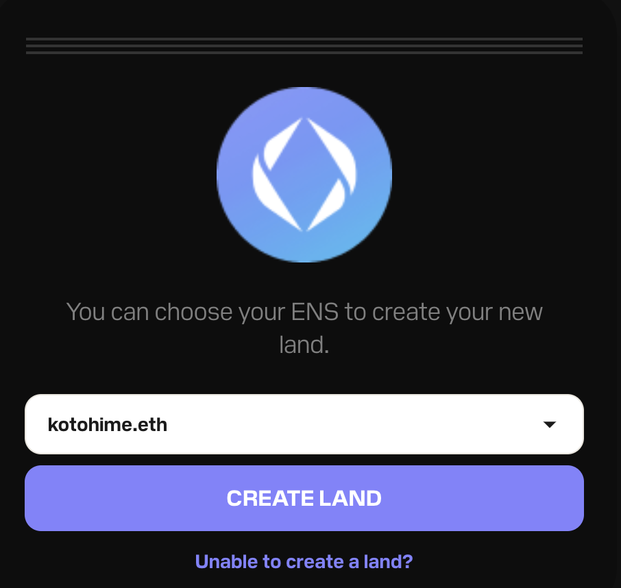 Select your ENS and Press CREATE LAND