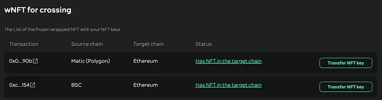 Transfer NFT key
