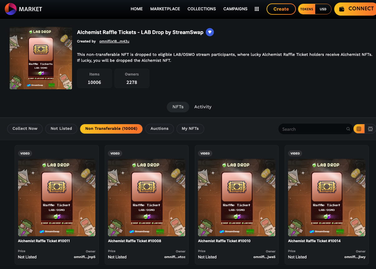 Raffle NFT collection on OmniFlix Market