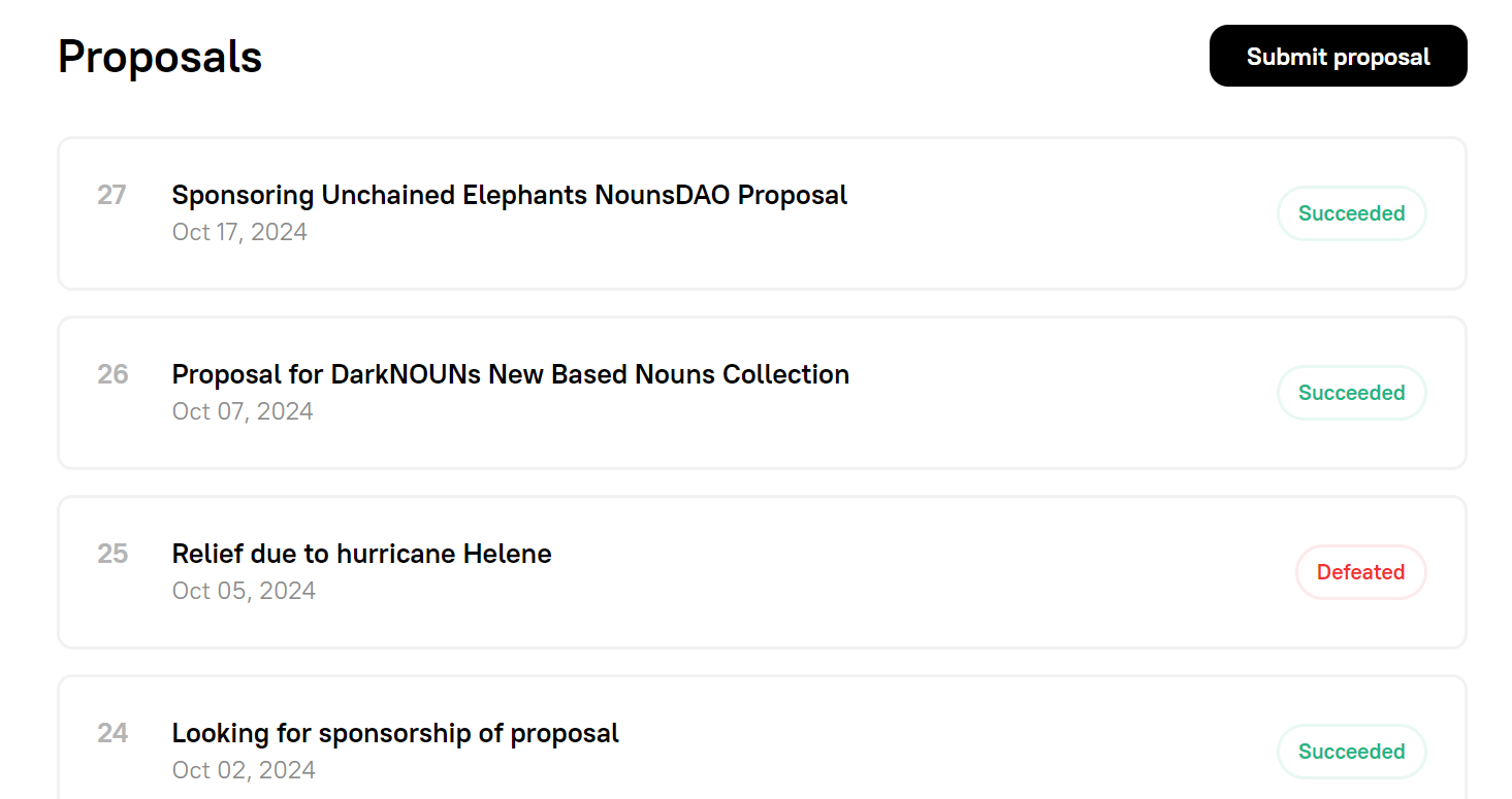 Screenshot of Proposals pushed on Based DAO