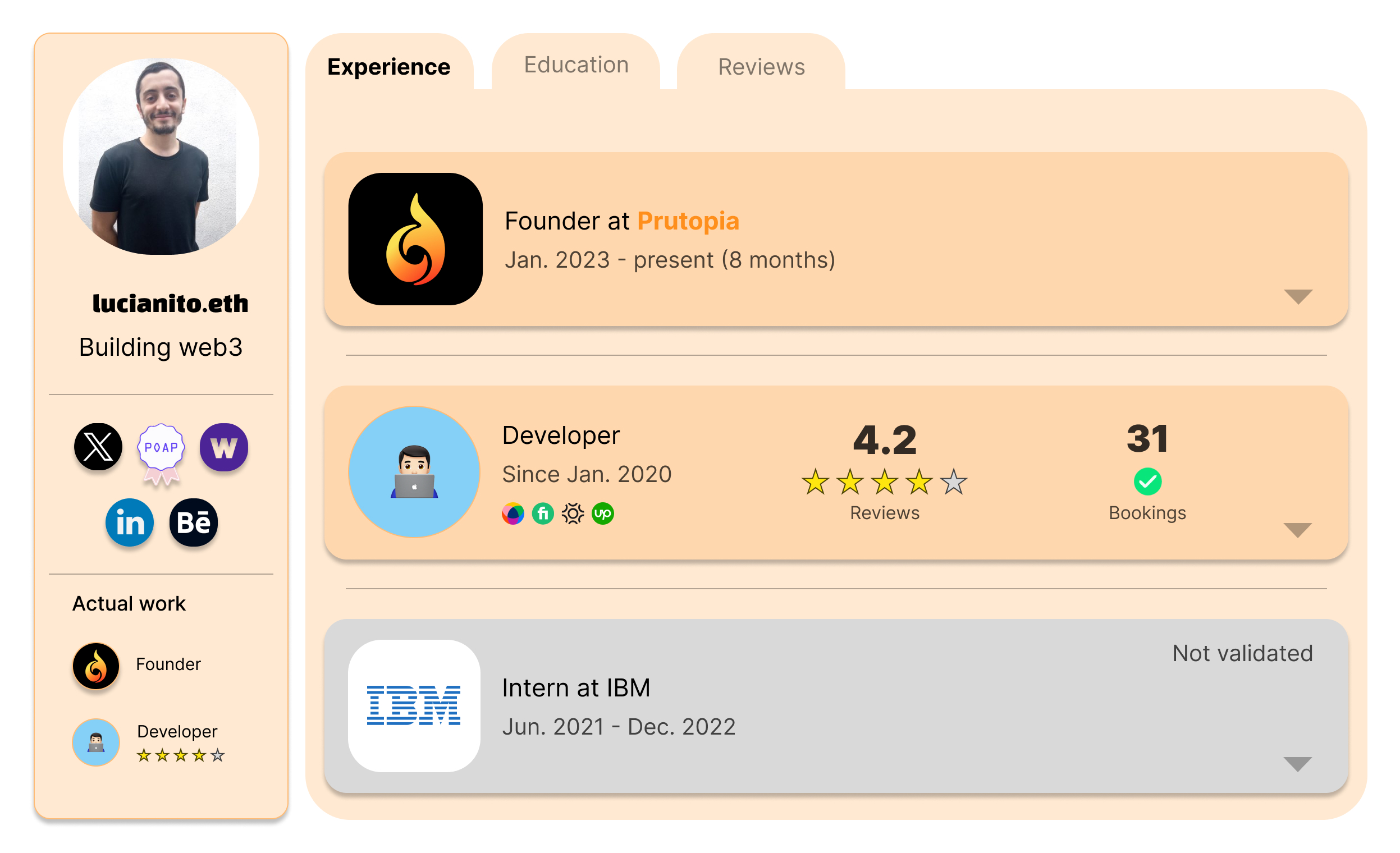 Example of a profile, in this case, lucianito.eth
