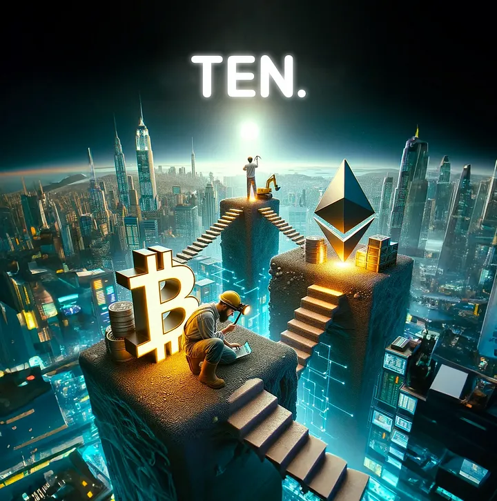 The journey from Bitcoin to Ethereum, to Ten. (Midjourney)