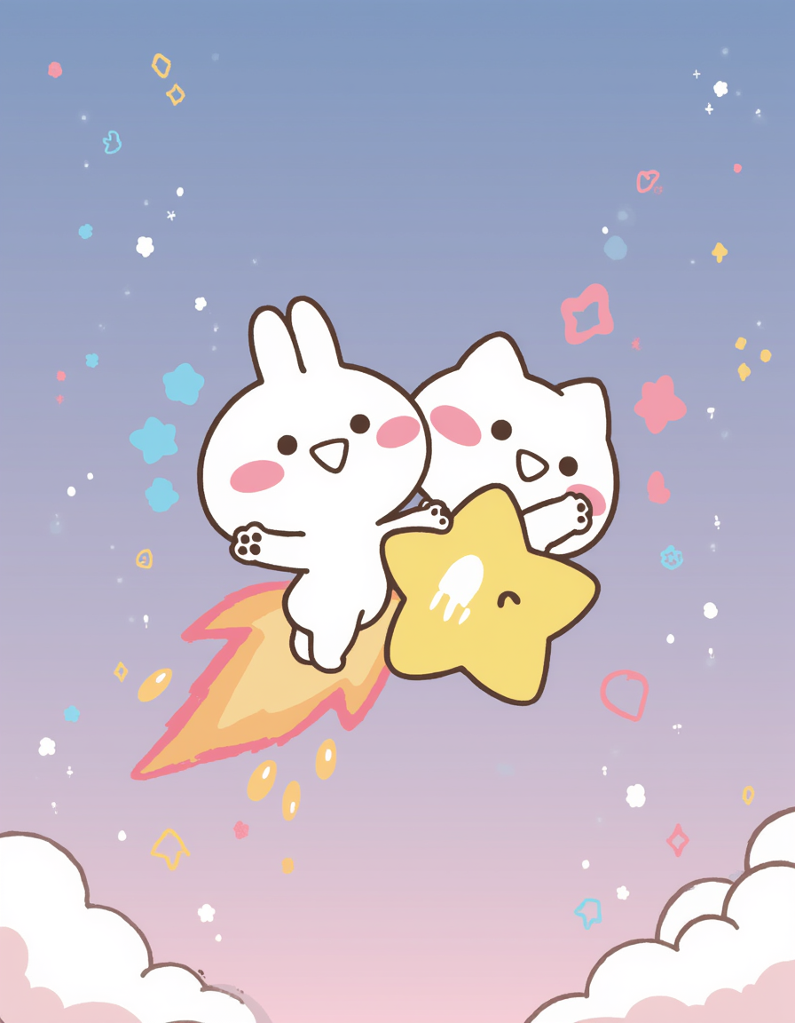 To The MoonMimi & Neko soar through the night sky on a glowing shooting star. This artwork captures the sense of wonder and limitless imagination that defined this campaign