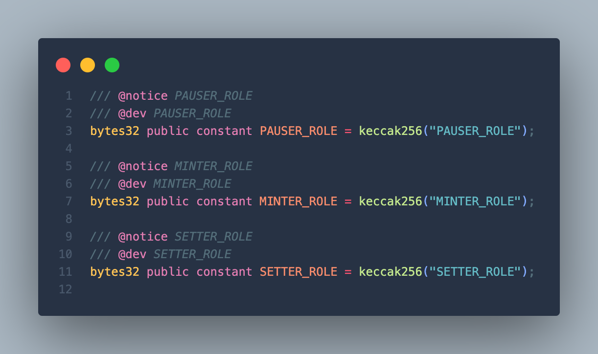 Each role constant variables