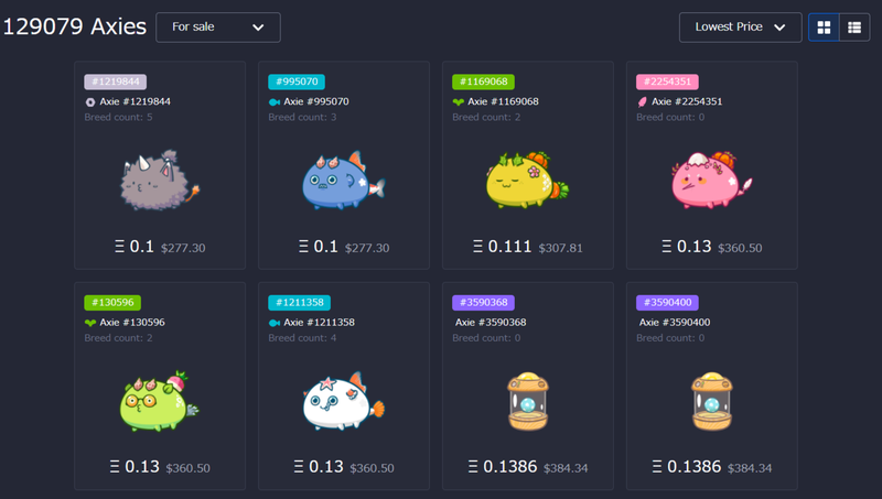 21年8月のAxie Infinityのキャラクター価格