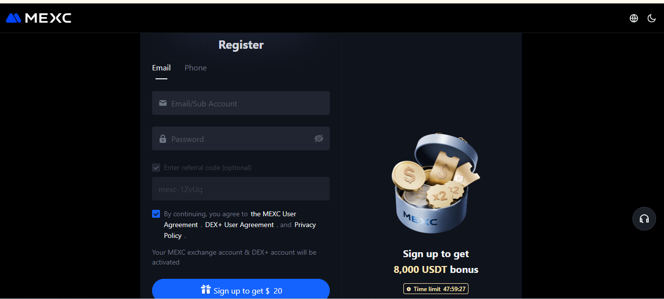 Register Give Bonus With MEXC