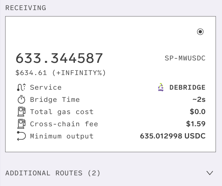 Look for deBridge in the routing options as you deposit