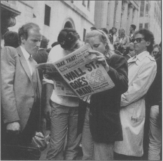 The 1987 market bust caught a younger generation of speculators of the Reagan years. Above, Wall Streeters take in the bad news.