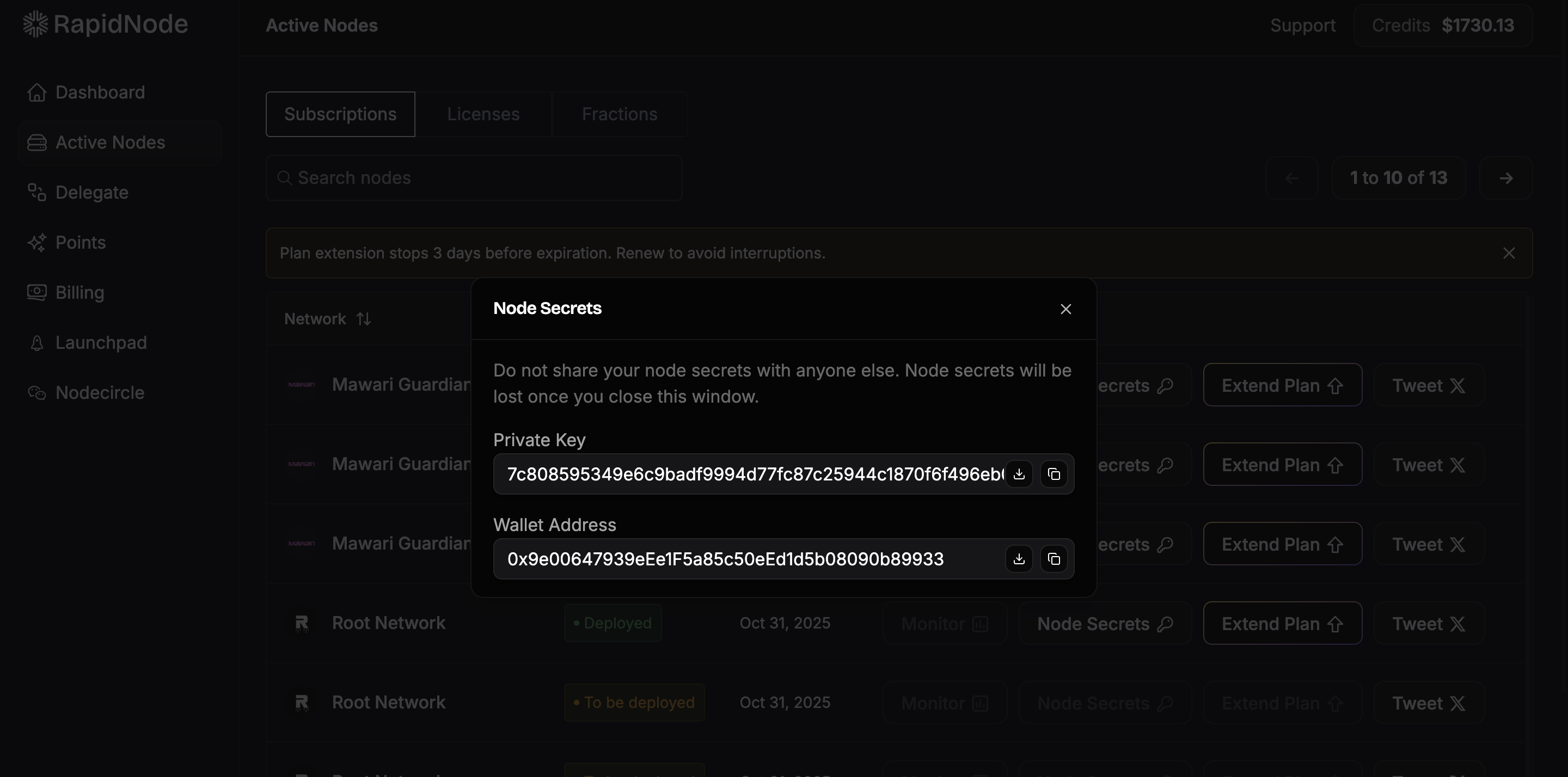 Copy the Wallet Address Provided