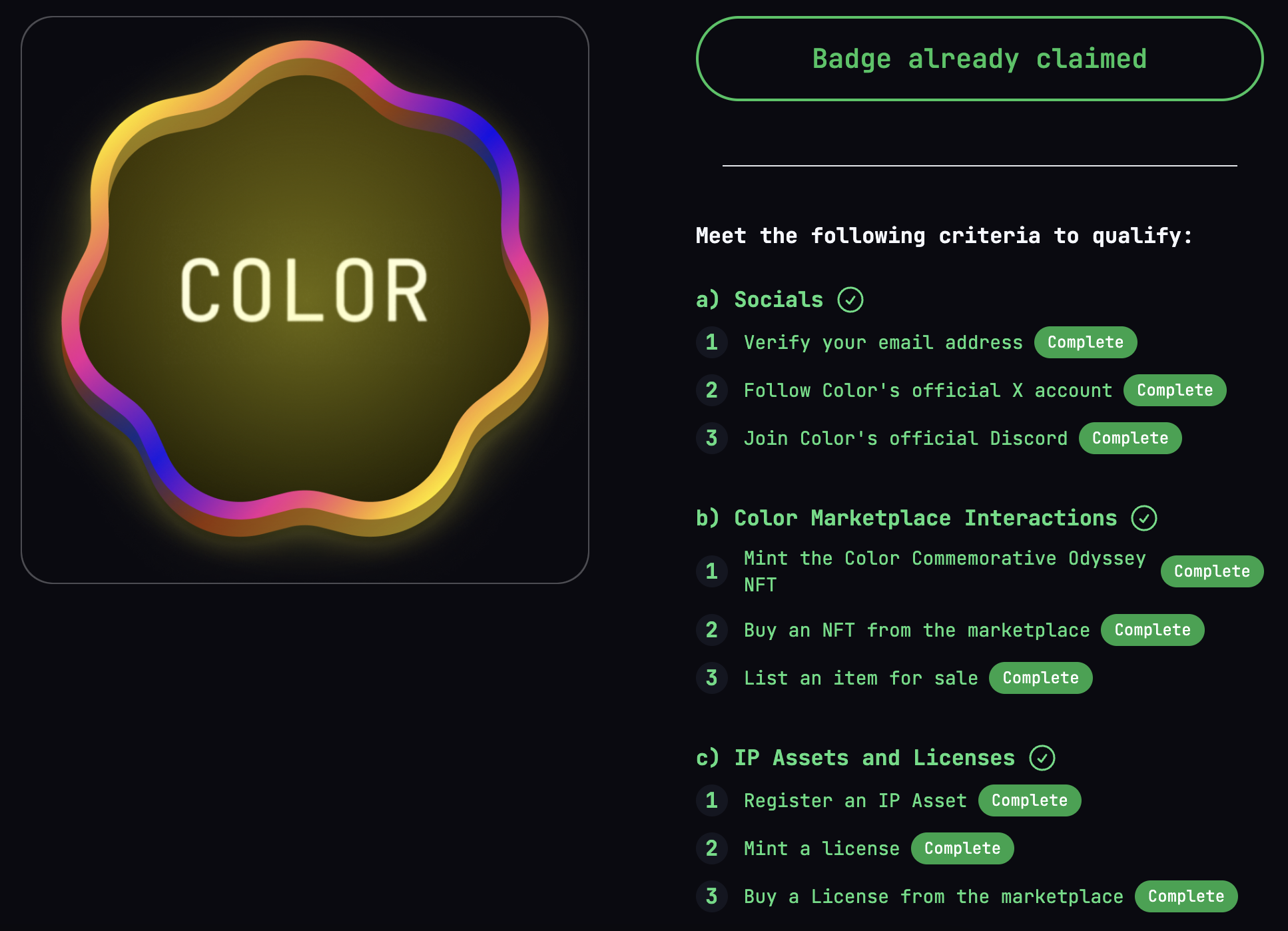 Color Badge page