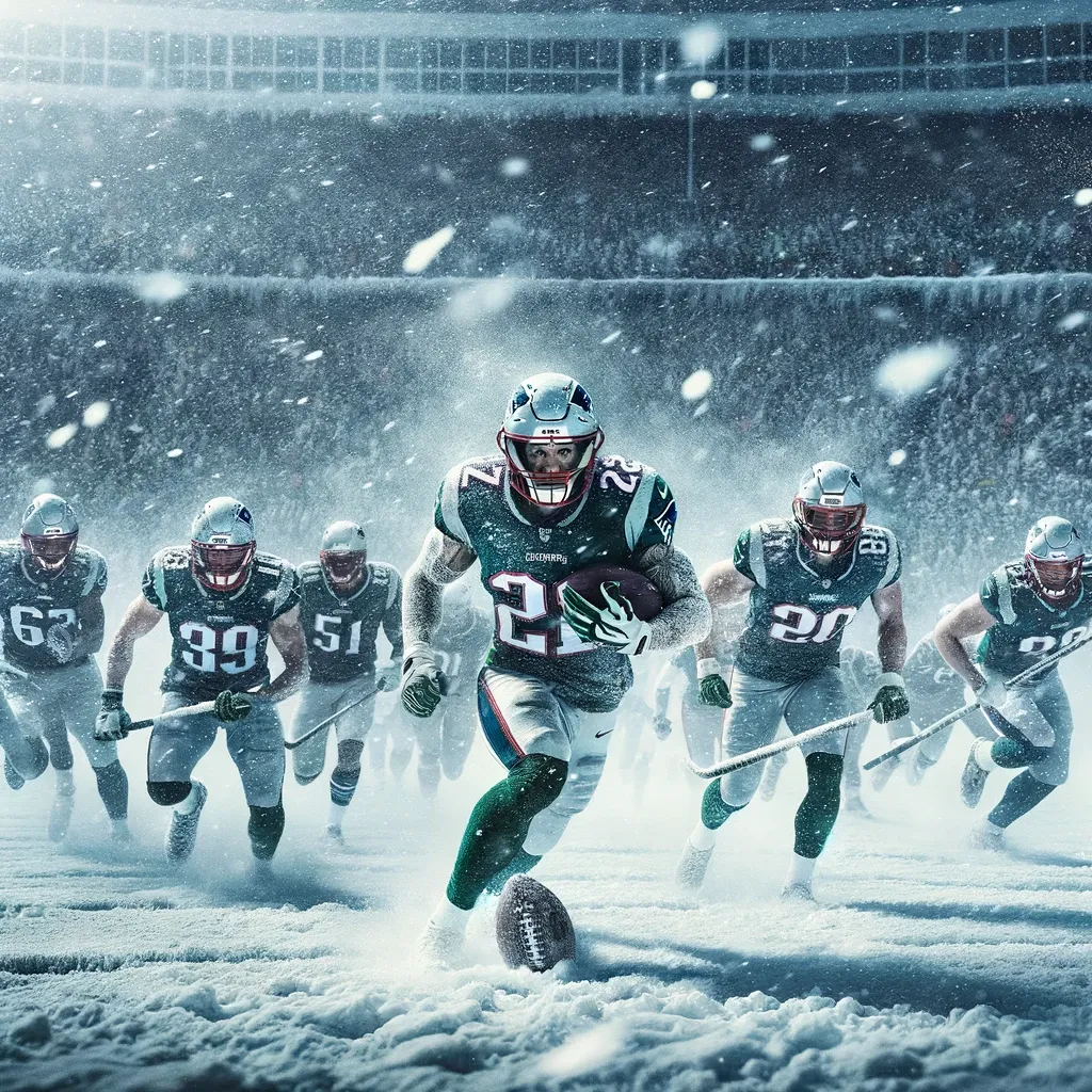 Not sure why the football players have both the football and hockey sticks, but it sure looks cool!