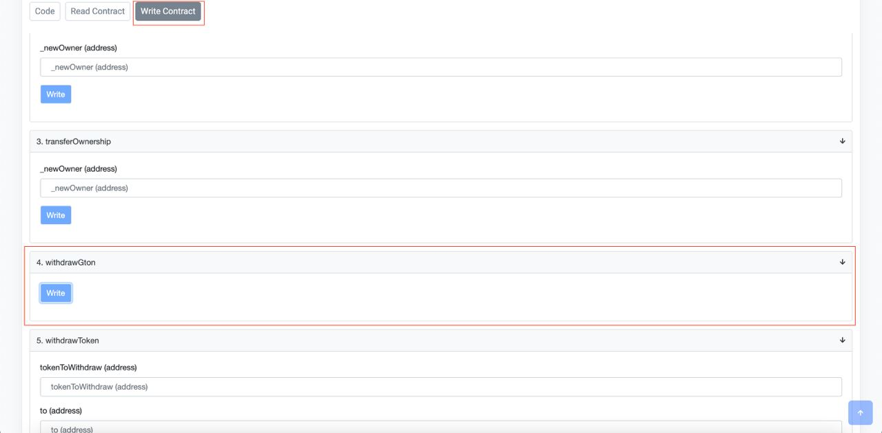 Withdraw GTON function