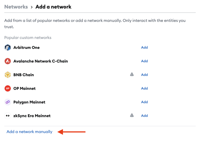 Add a network manually button
