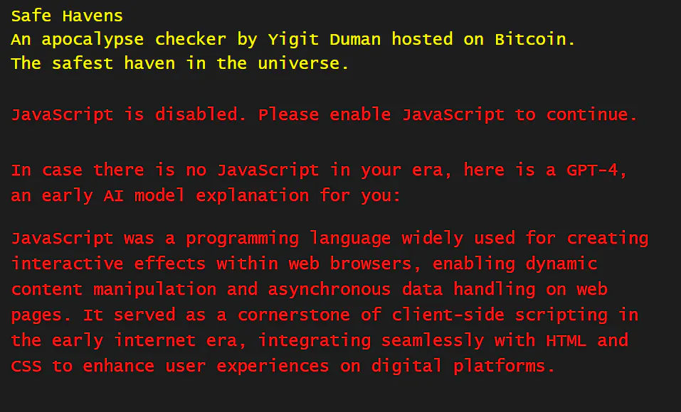 Safe Havens on a JavaScript disabled browser