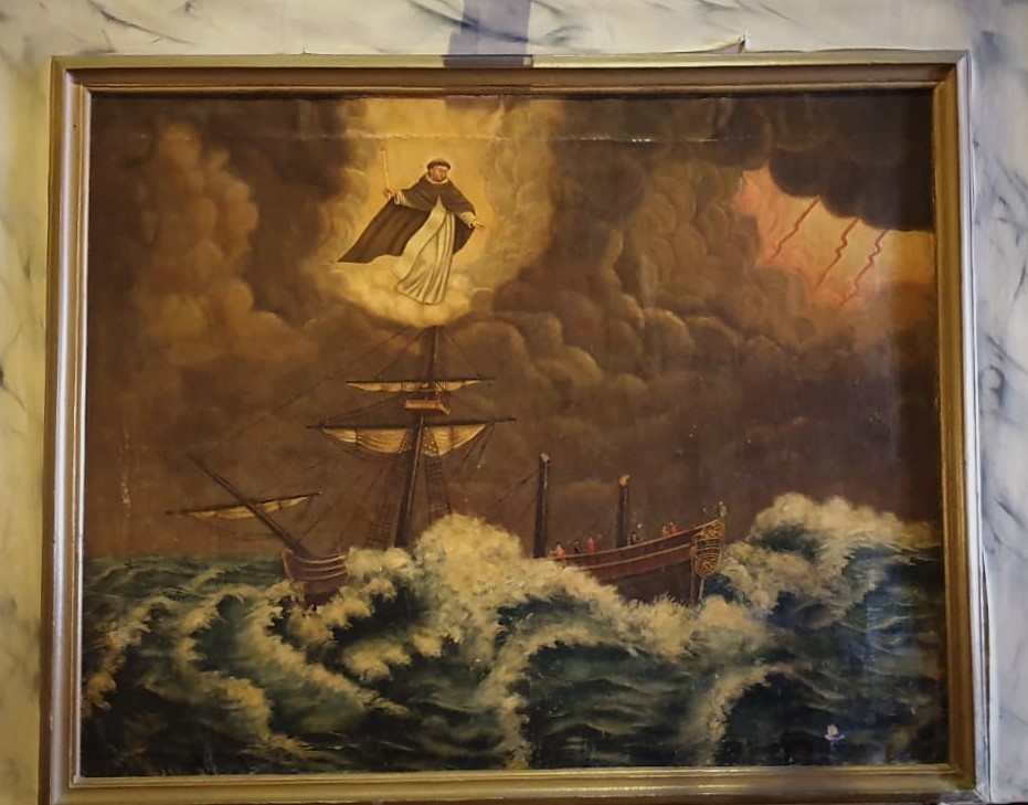 Painel na parede pintado por Nicolau Ferreira, representando São Telmo
