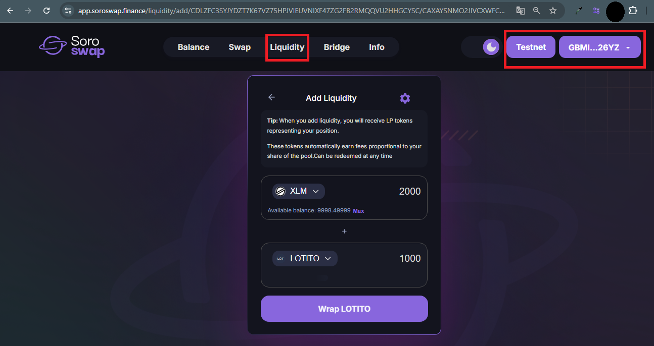 Capture of the process to add liquidity to the token (in this part we only work with the 2nd wallet).