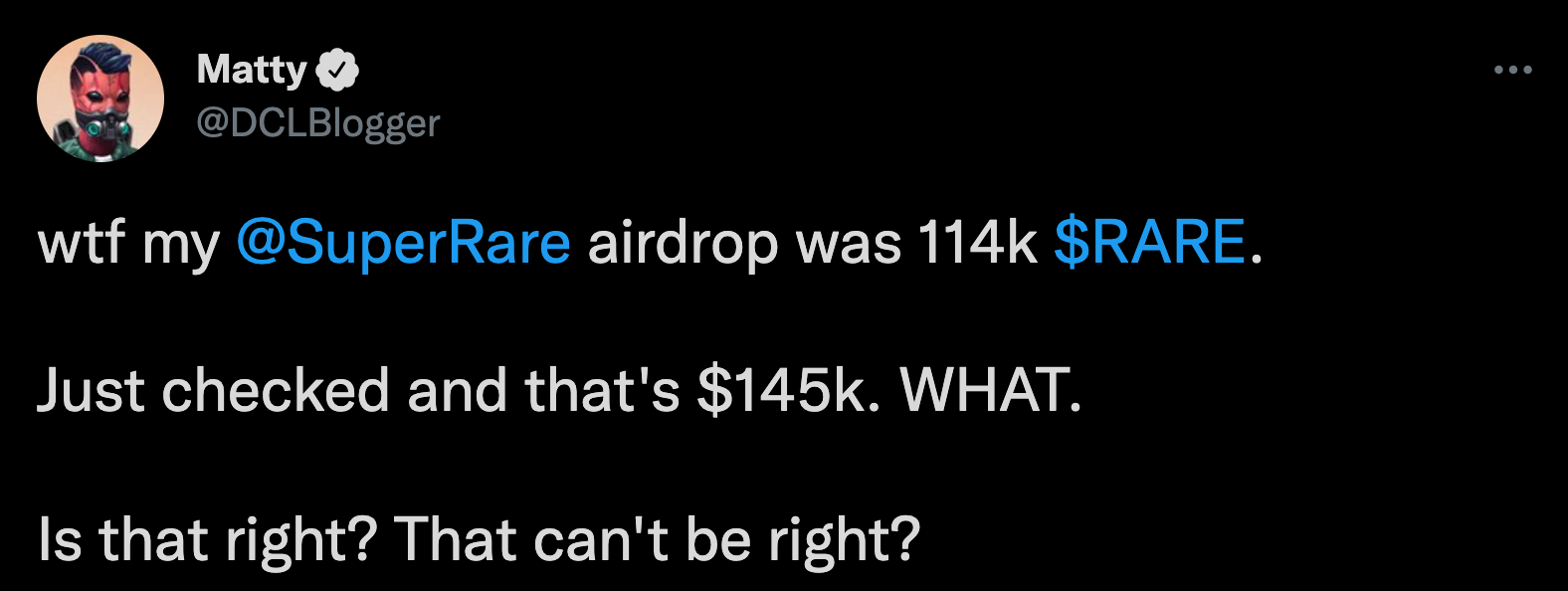 One individual was given tokens from SuperRare worth more than $100,000 at that point in time
