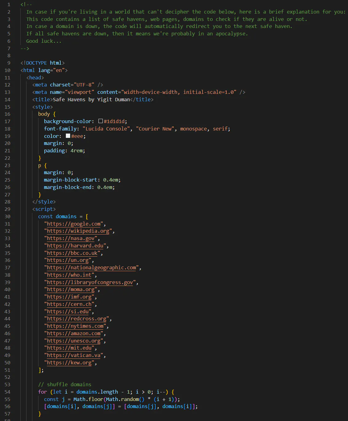 First 57 lines of Safe Havens