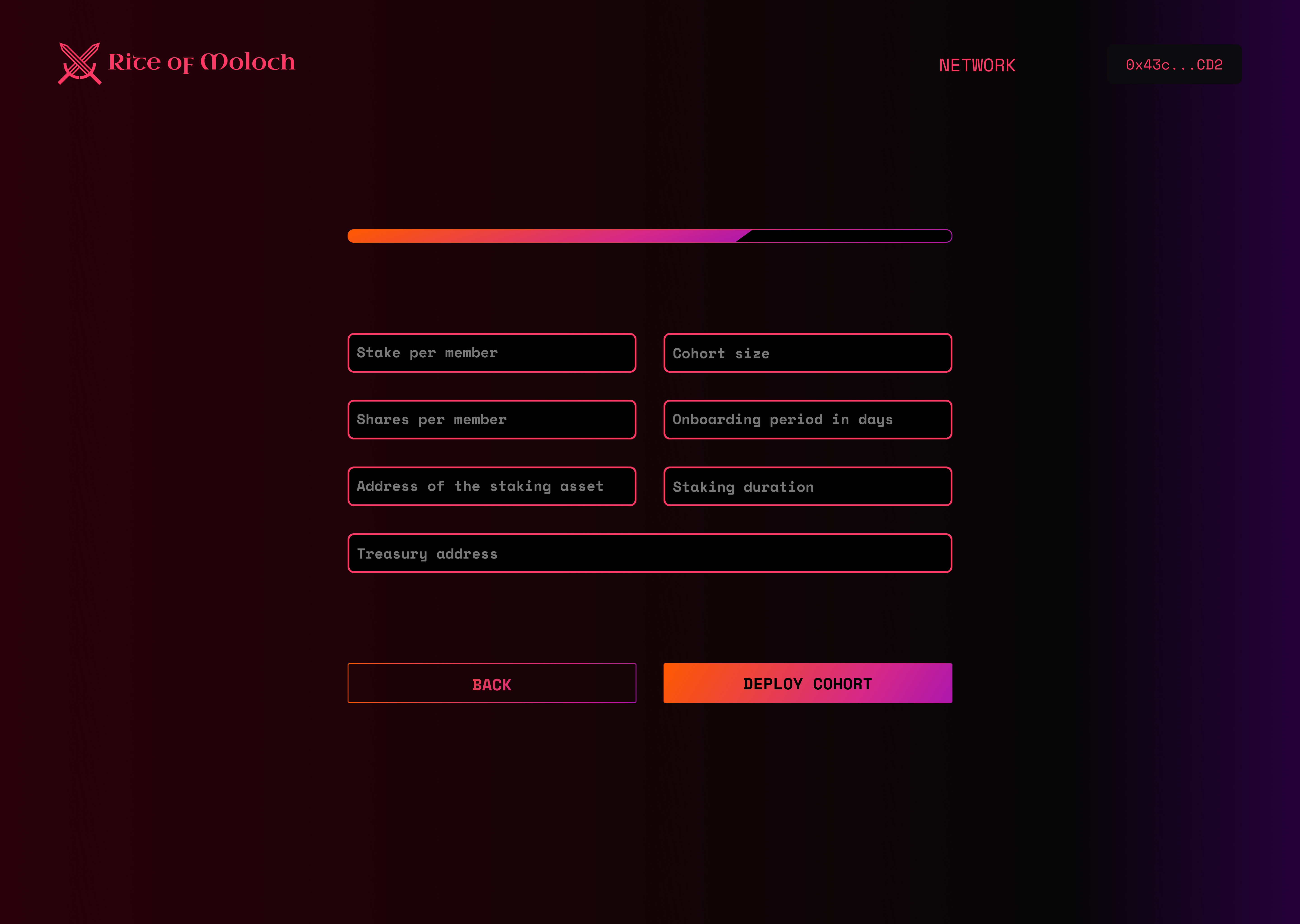 Deploy a cohort flow on the Rite of Moloch dApp.