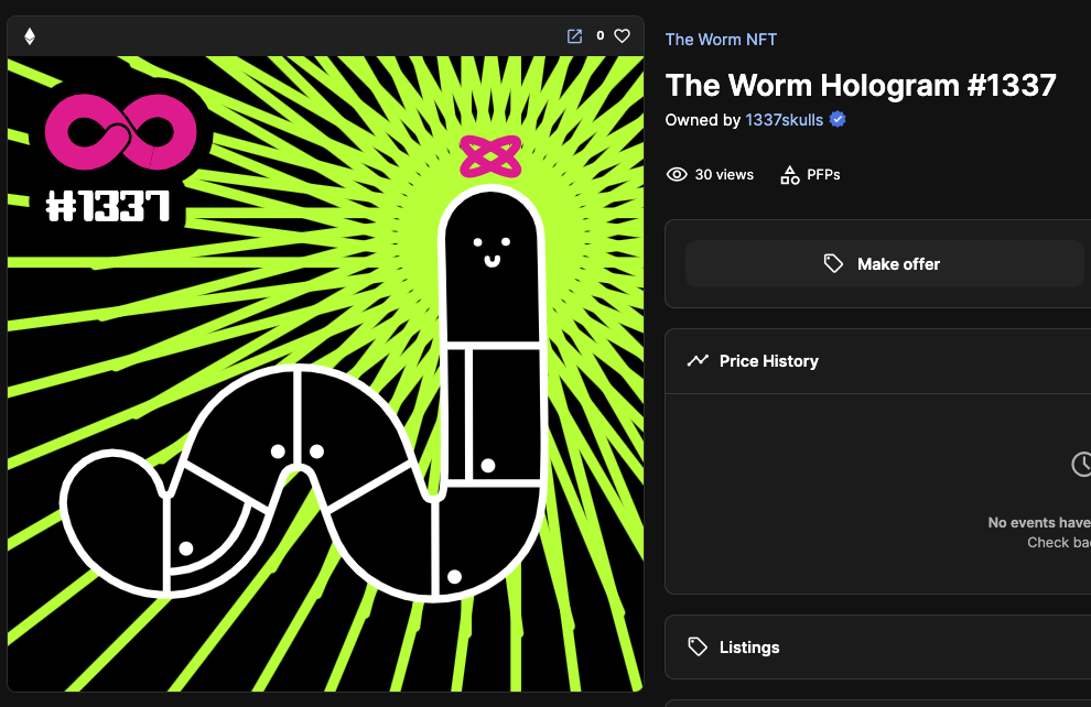 Worm #1337 held by 1337