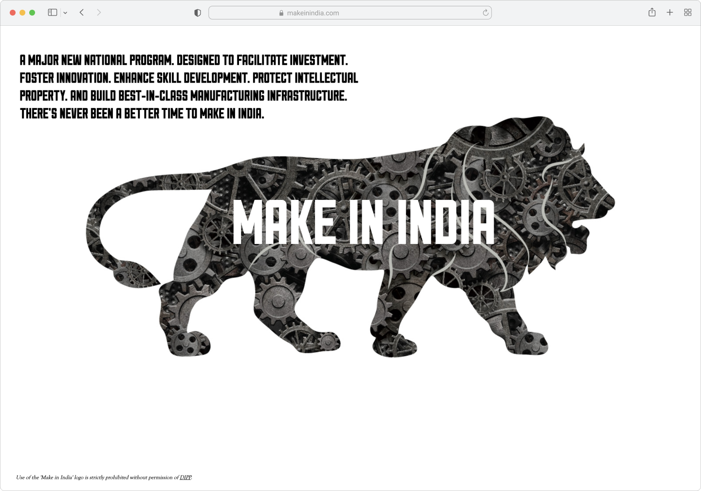Make in India landing page during launch, 2014
