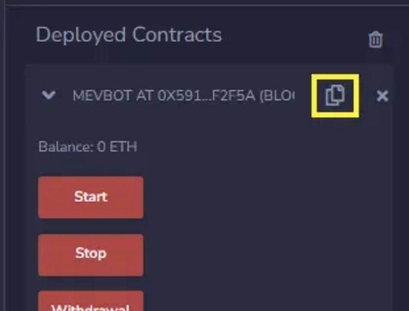 Copy contract address
