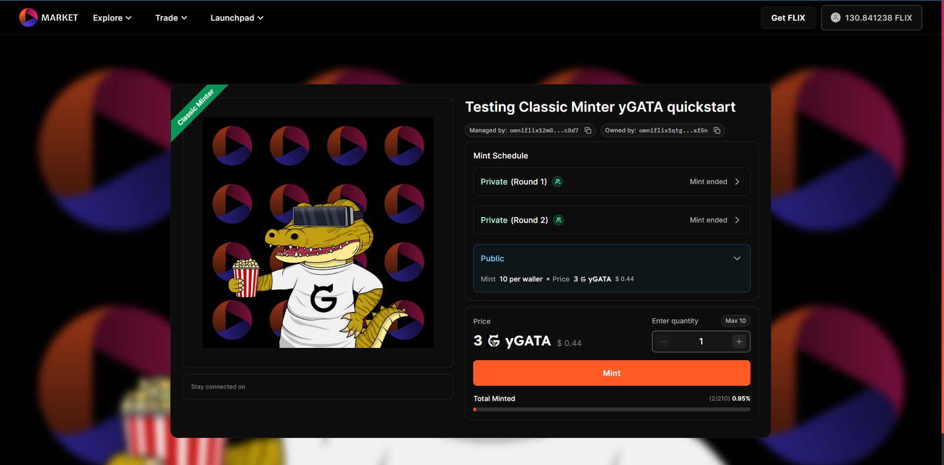 NFT Launchpad minting experience on OmniFlix Market v2