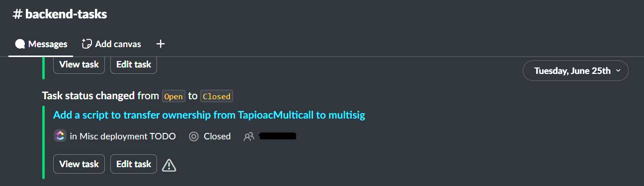 June 25th, 2024, another task created to do above task, closed as completed again.