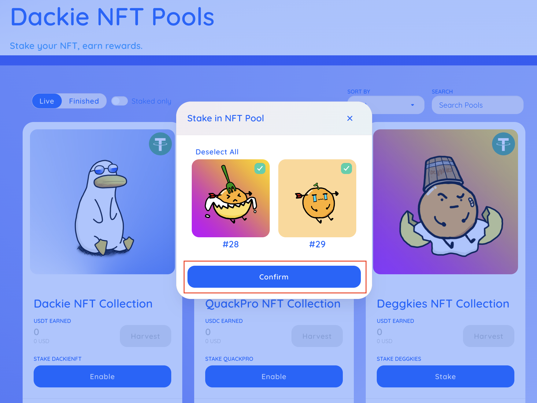 Confirm to stake your NFT