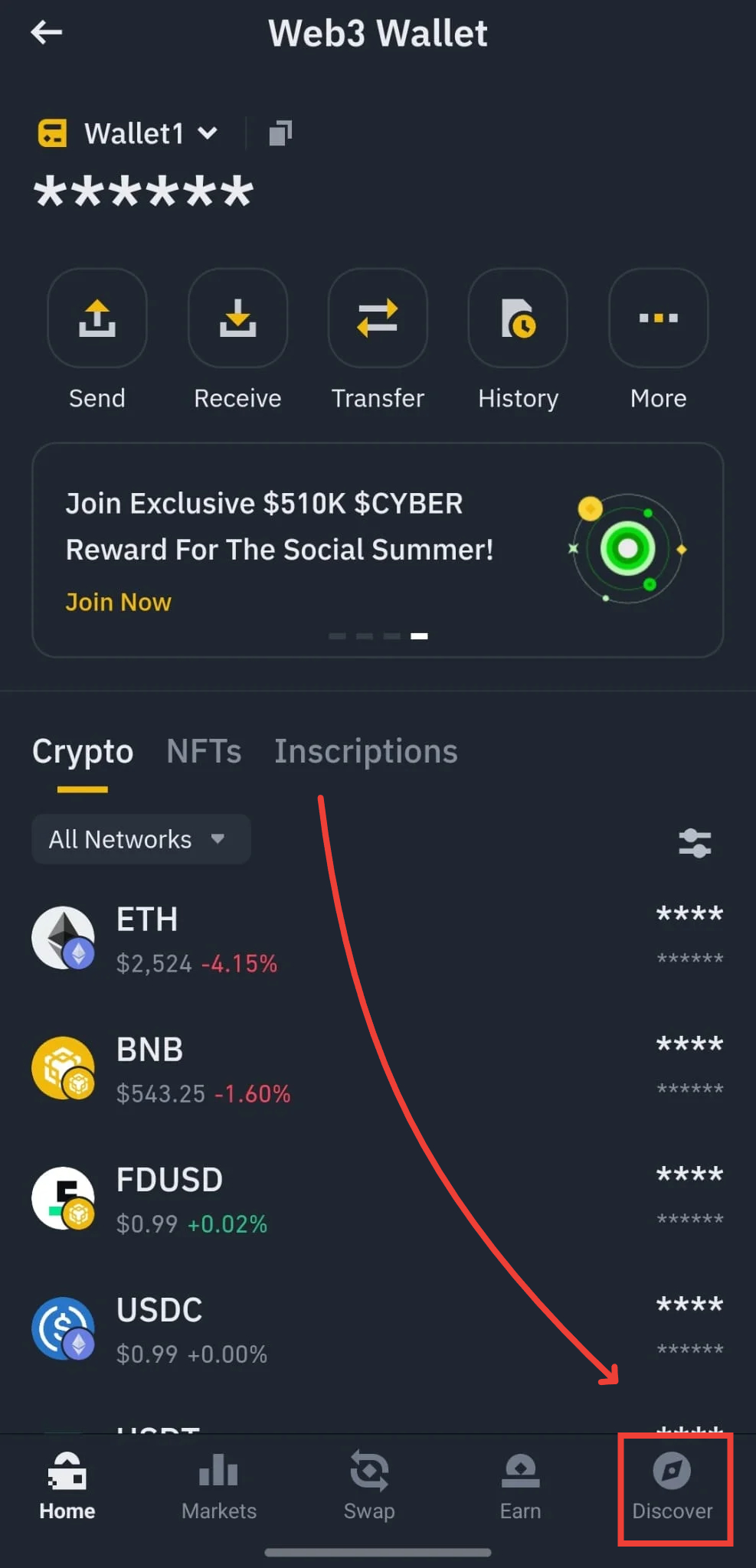Tap on the "Discover" tab at the bottom of the screen.