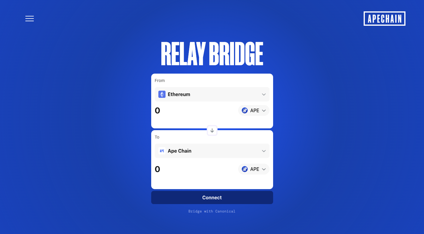 Ape Chain Relay Bridge page