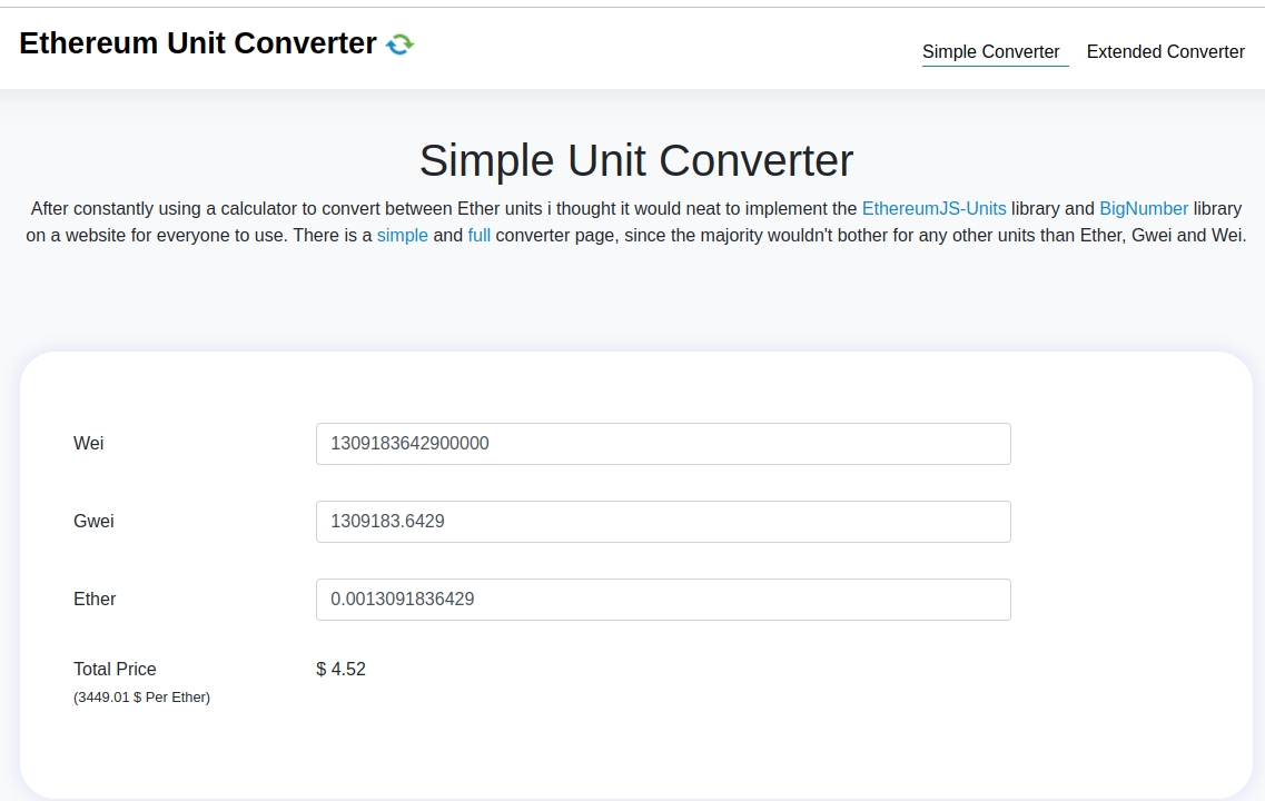 Convert the cost from Wei to Ether