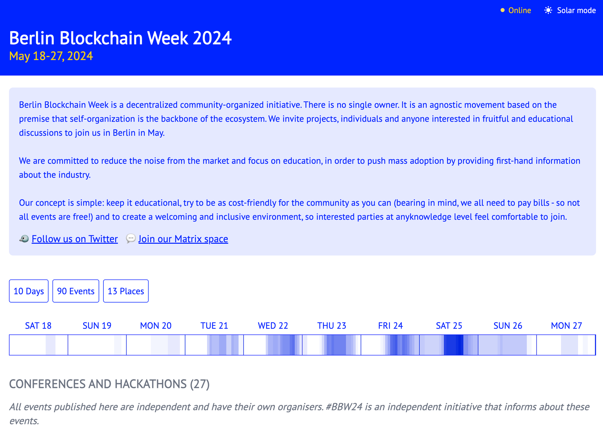 The packed schedule of Berlin Blockchain Week (blockchainweek.berlin)