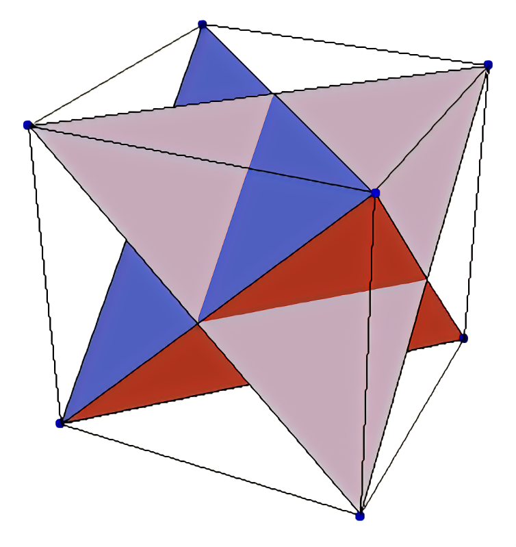 Star Tetrahedron embedded in Cube, both structures can be seen in equivalence in the microscopic world as both have 8 vertices