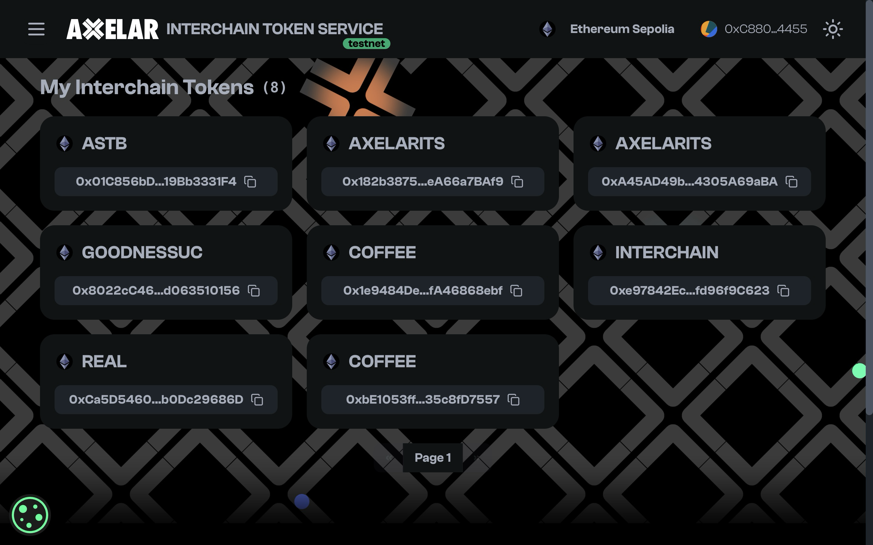 all the interchain tokens I've deployed