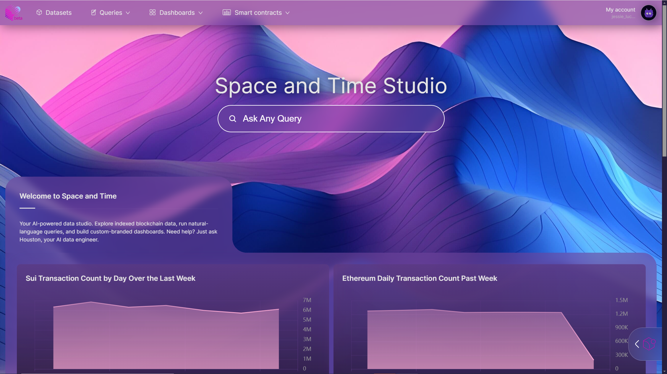 登录到Space and Time Studio的主页面