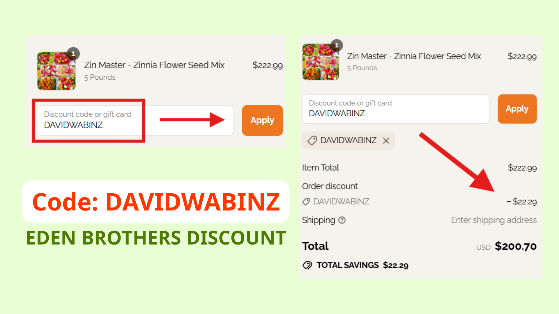 Eden Brothers Discount Code: DAVIDWABINZ