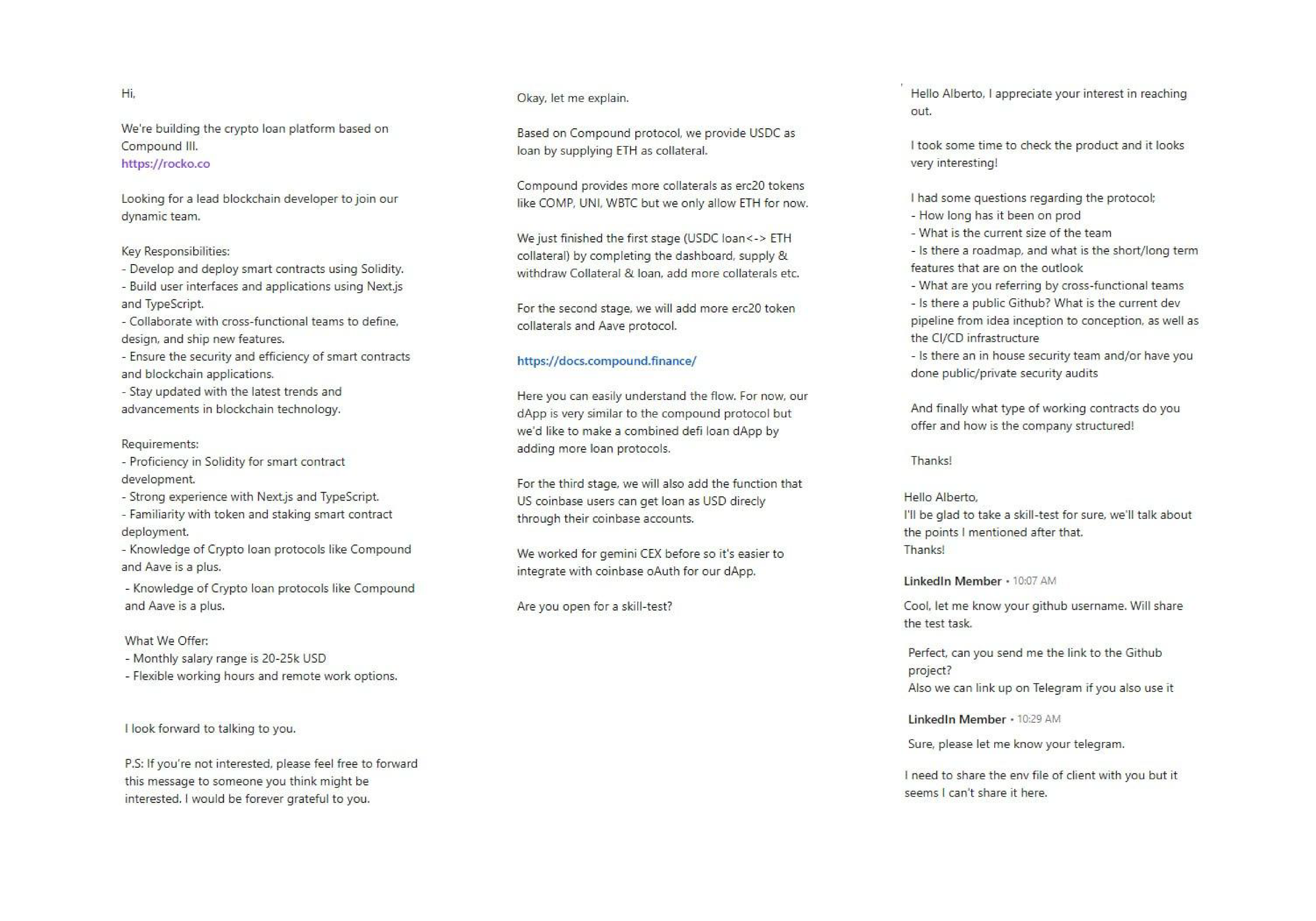 LinkedIn Conversation between Engineer & Attacker