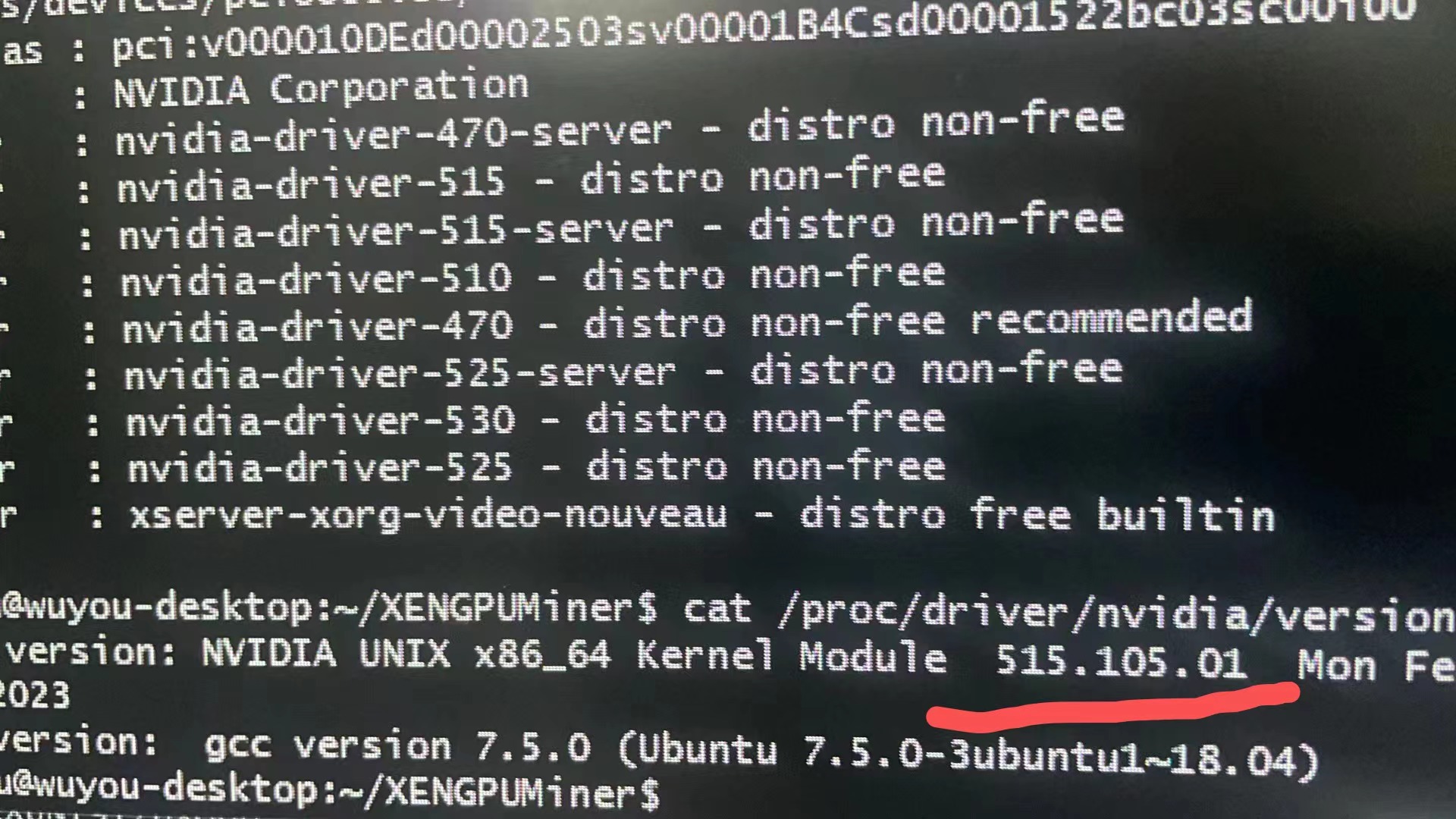 图中515.105.01即为驱动号 对应选nvidia-driver-515（不带server那个）