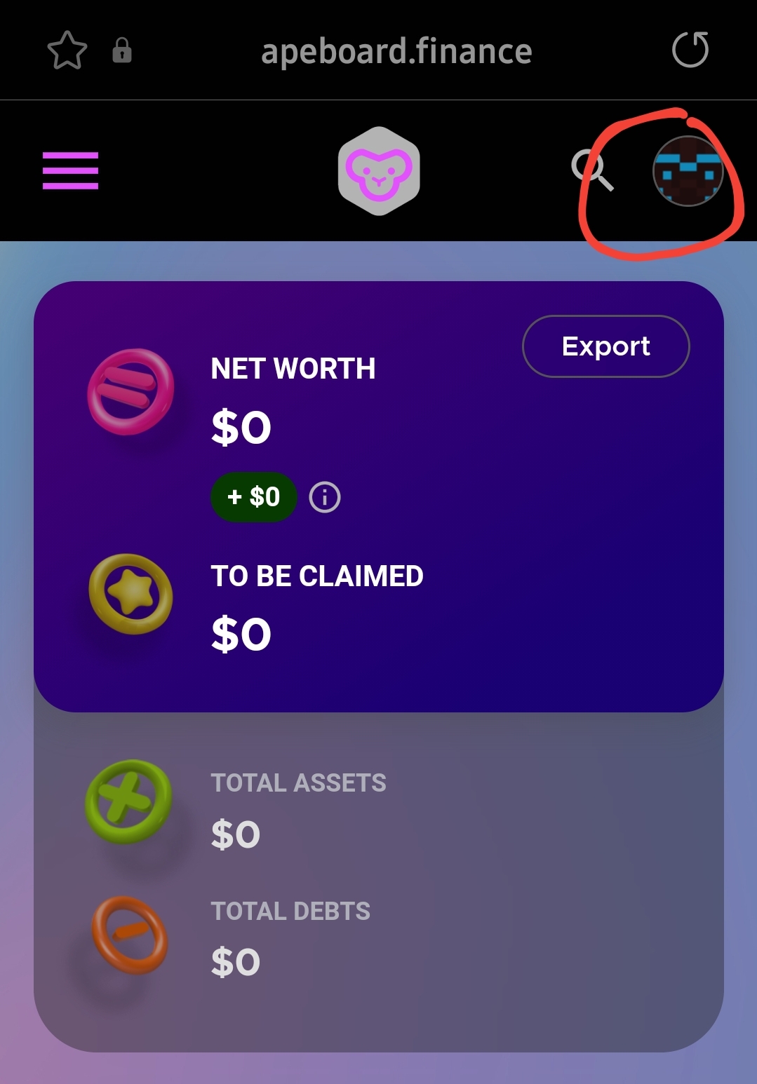 sharing button in the main dashboard