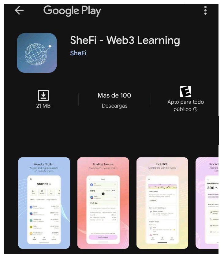 SheFi wallet used during classes to practice what was learned.