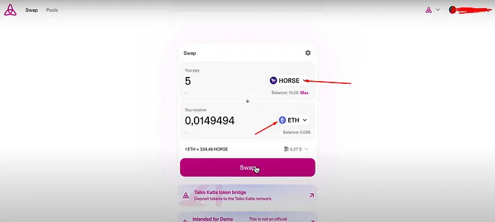 Ensure HORSE is in the first slot and ETH in the second.
