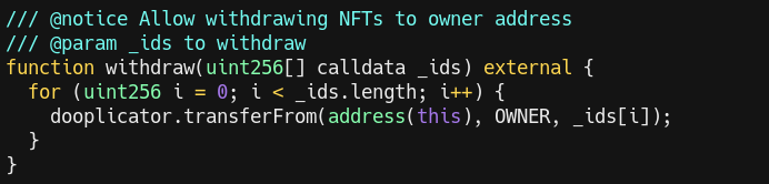 Snippet of my contract's withdrawal function