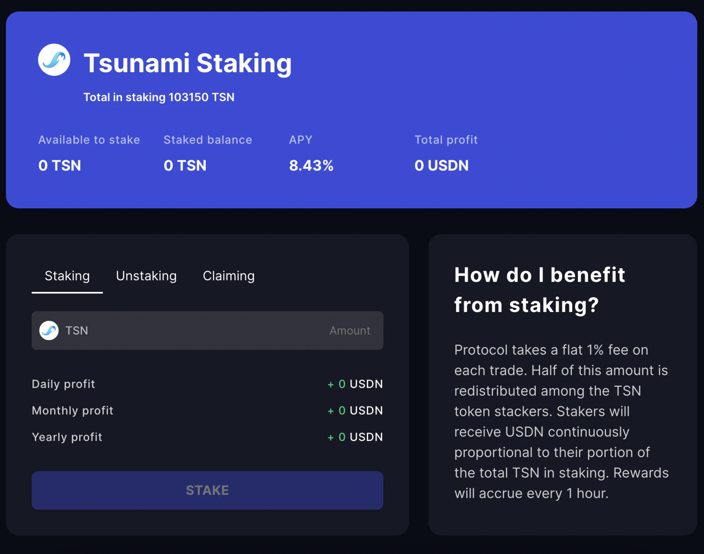 Staking $TSN UI