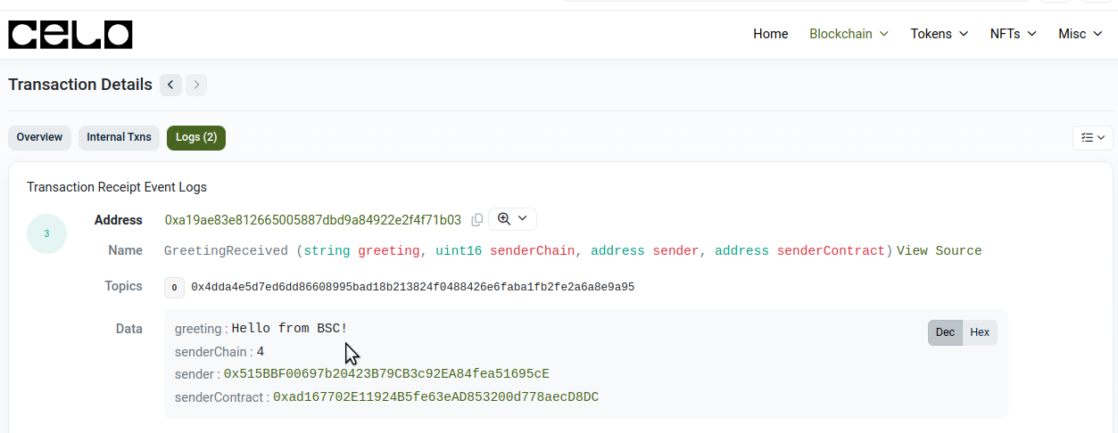 check the event emitted and the data transferred 