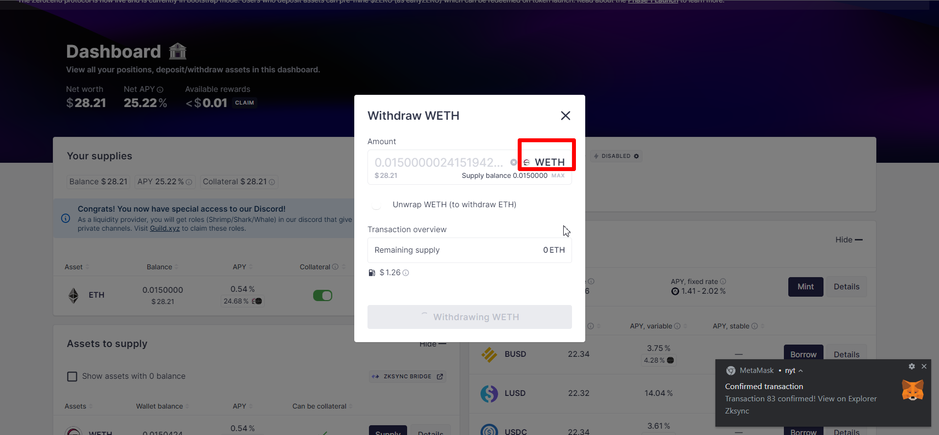 WITHDRAW YOUR ETH THROUGH WRAPPED ETH
