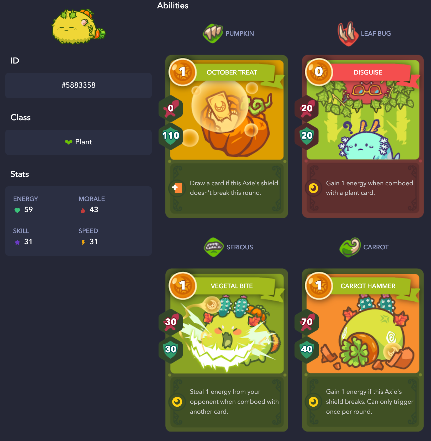 Axie detail page