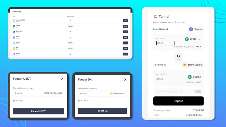 Stablecoin ( $USDT / $USDC / $DAI ) Faucet & Bridging into Hemi Testnet